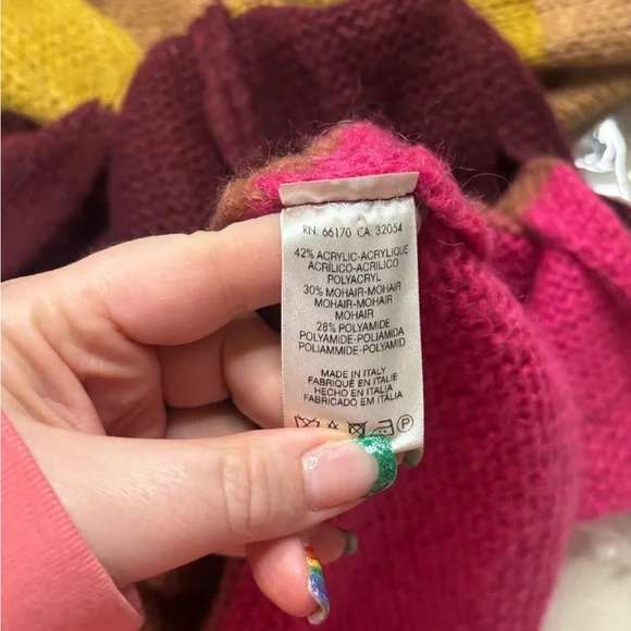 Free People Over Rainbow Striped Long Duster Cardigan Mohair Blend Size Medium - Picture 6 of 8